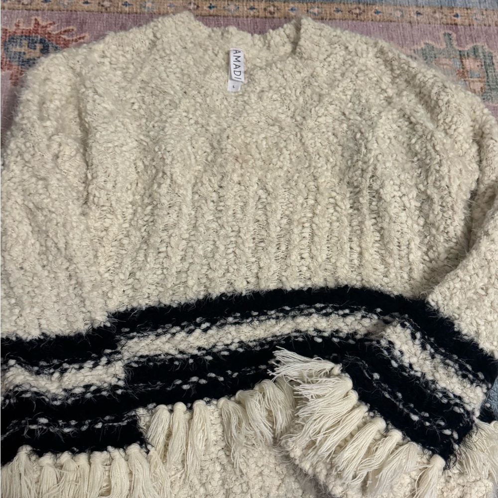 Anthropologie Cream and Black Textured Sweater